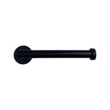 Black minimalist toilet paper holder on a white background