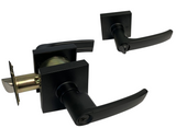 Black finish door lever with square baseplate for keyed entry doors style 8048nbl-et