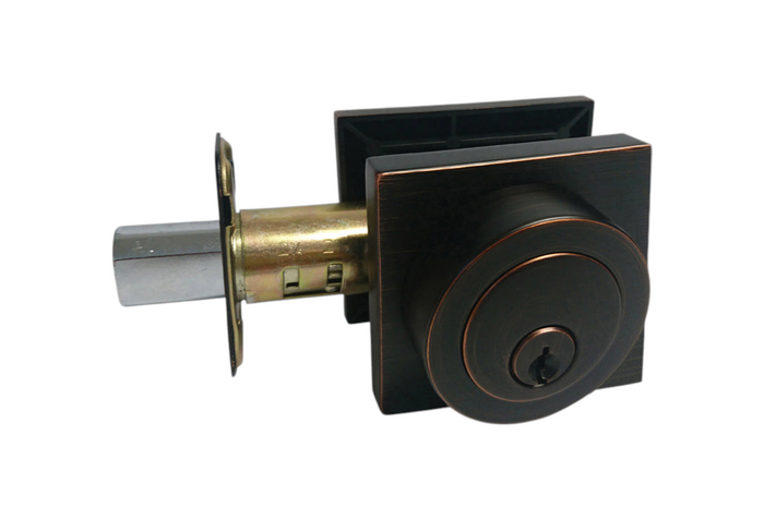 Dark Oil Rubbed Bronze Square Plate Single Deadbolt