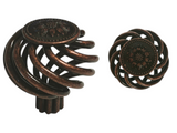 eBuilderDirect antique copper birdcage knob with floral detail, 1 3/8 inch diameter, solid metal construction.