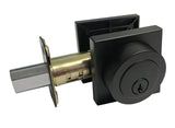 eBuilderDirect black entry knob and deadbolt combo with square base, keyed alike for convenience.