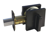 eBuilderDirect black entry knob and deadbolt combo with square base, adjustable backset, and Kwikset keyway.