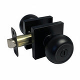 eBuilderDirect black finish square plate privacy round knob set for bedroom and bathroom doors.