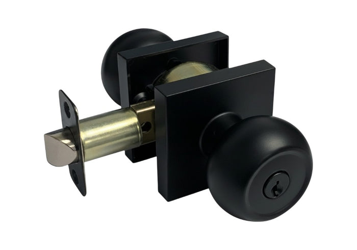 eBuilderDirect Black Finish Square Plate Entrance Round Knobs with keyed lock cylinder