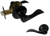 eBuilderDirect matte black zinc alloy privacy door lever handle, model 838NBL, for interior bedroom and bathroom doors.