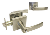 eBuilderDirect satin nickel square privacy door handle lever with modern design and keyhole.