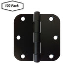100 Pack of Black 3.5"x3.5" Door Hinges with 5/8" Radius