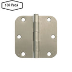 100 Pack of 3 1/2" Hinges 5/8" Radius Satin Nickel