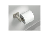 Tissue holder with a roll of toilet paper on a light gray background