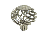 Satin nickel round knob with sunflower design, including a top view.