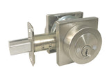 Satin Nickel Double Deadbolt With Modern Square Plate.