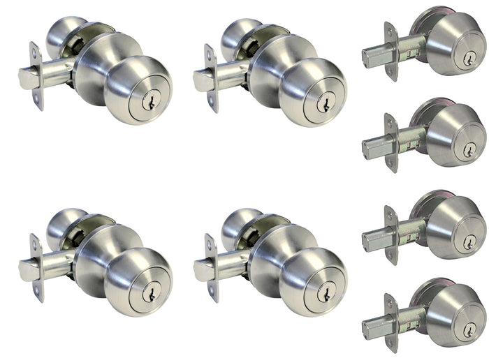 4 pack combo of Satin Nickel Round Entry Door Knobs and Deadbolts