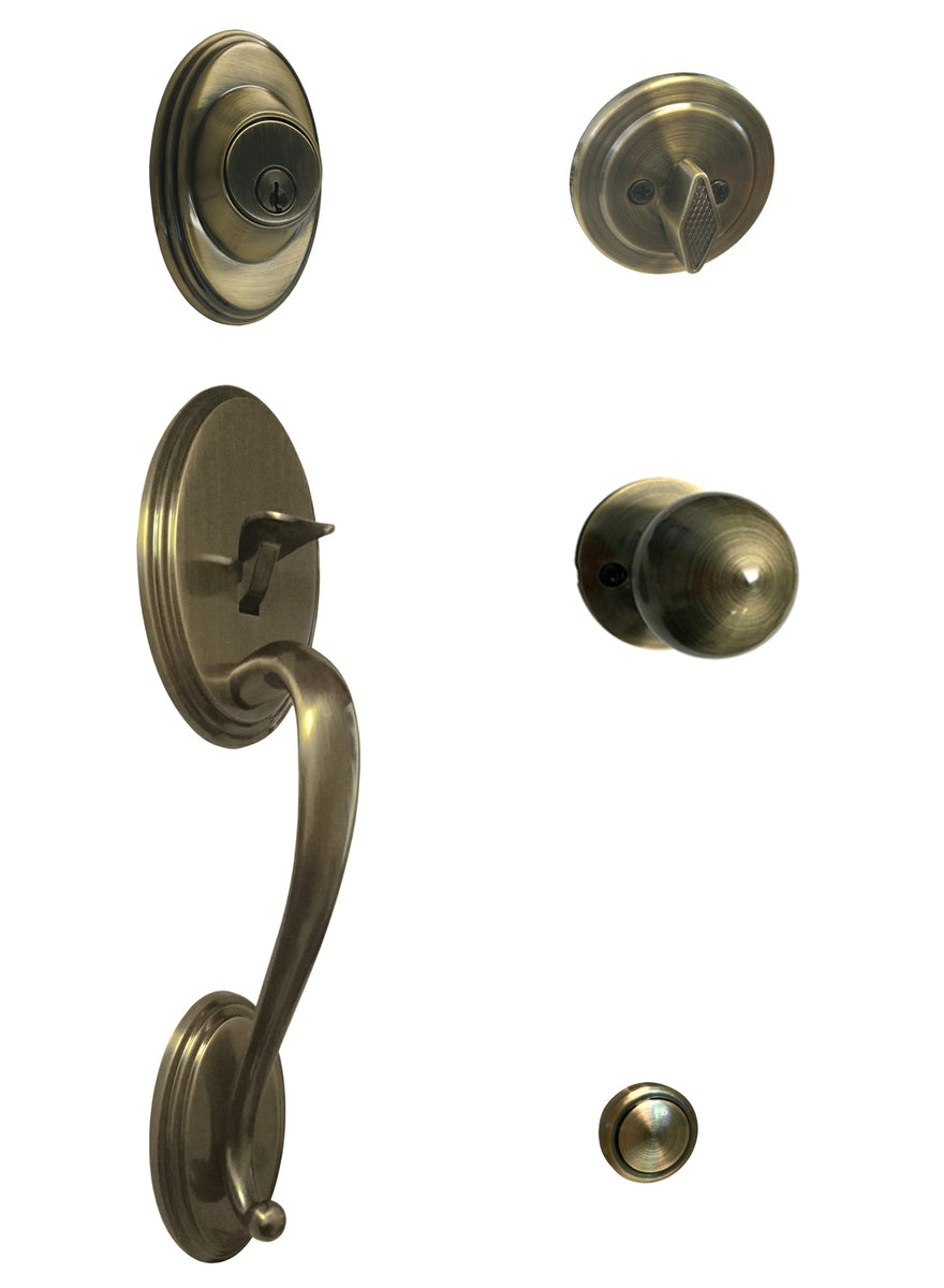 Antique Brass Front Door Handlesets with Single deadbolt eBuilderDirect