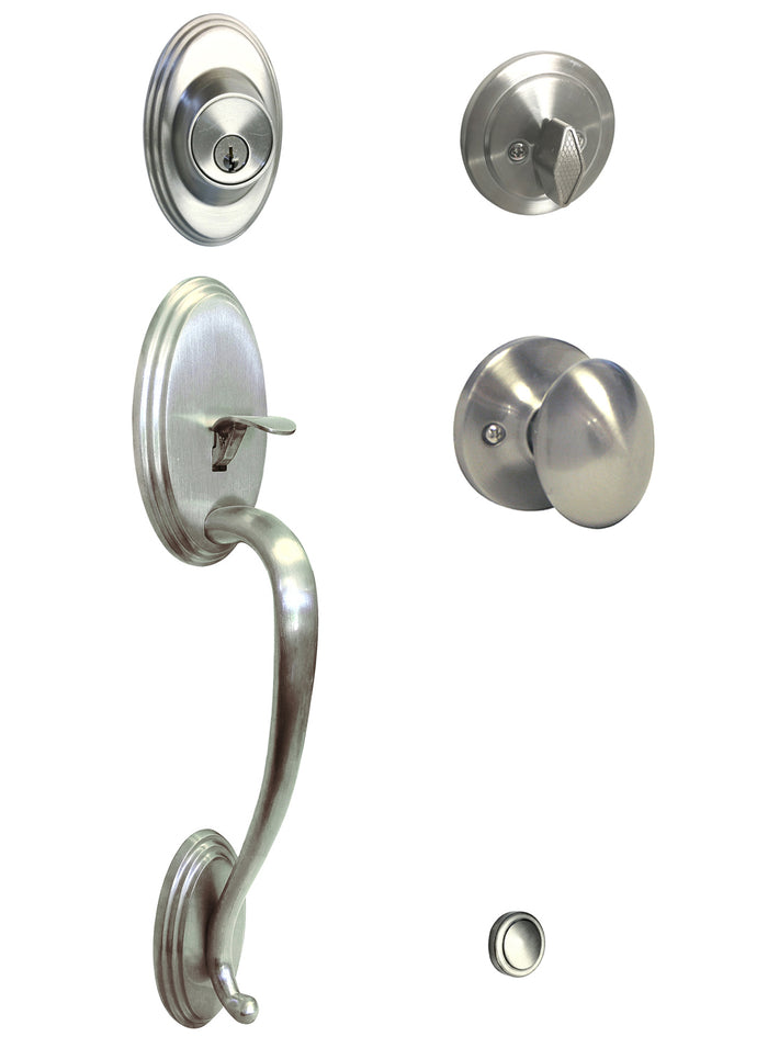 Satin Nickel Front Door Handleset with Oval Knob
