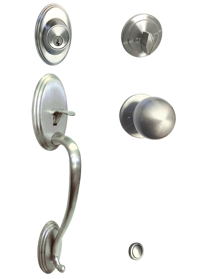Satin Nickel Front Door Handleset with Round Knob
