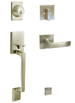 Satin Nickel Front Entry Lock Door Lever Handleset with Single Cylinder Deadbolt 8048