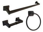 Dark oil rubbed bronze towel bar kit with 24" bar, towel ring, and toilet paper holder.