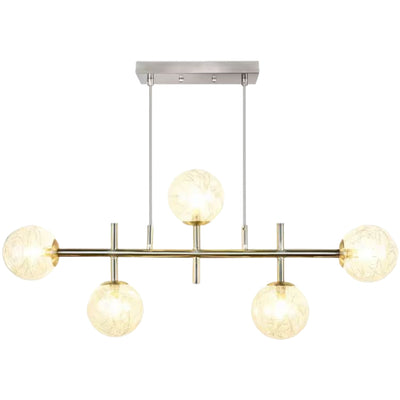 Decor Living Cora 5 Light Brushed Nickel Linear Island Chandelier for Kitchen or Dining Room