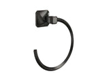 Wall-mounted towel ring with a black finish and decorative twist details, part of the Franklin Brass Napier Collection.