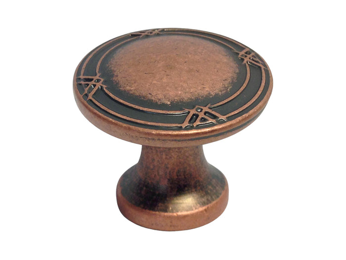 Antique Machined Copper Cabinet Knob with Ribbon and Reed Top