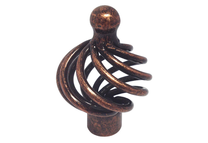 Antique Copper Machined Cabinet Knob with a Bird Cage Design