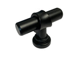 Black metal cabinet knob with a round, visible screw on the back.