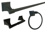 Matte Black Towel Bar Kit with 18" Towel Bar, Towel Ring, and Toilet Paper Holder with Square Base.