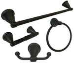 Matte Black Towel Bar Kit with 18" Towel Bar, Towel Ring, Toilet Paper Holder, and Double Robe Hook with Round Base.