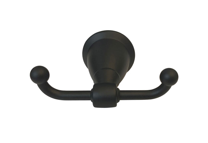 Matte Black Double Robe Hook with Round Base.