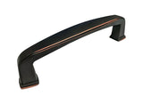 A 3" dark oil rubbed bronze kitchen cabinet pull handle.