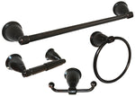 Dark Oil Rubbed Bronze Towel Bar Kit with 18" Towel Bar, Towel Ring, Toilet Paper Holder, and Double Robe Hook with Round Base.