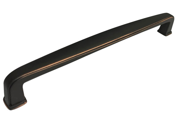A dark oil rubbed bronze kitchen cabinet pull 6 9/32" 160 mm.