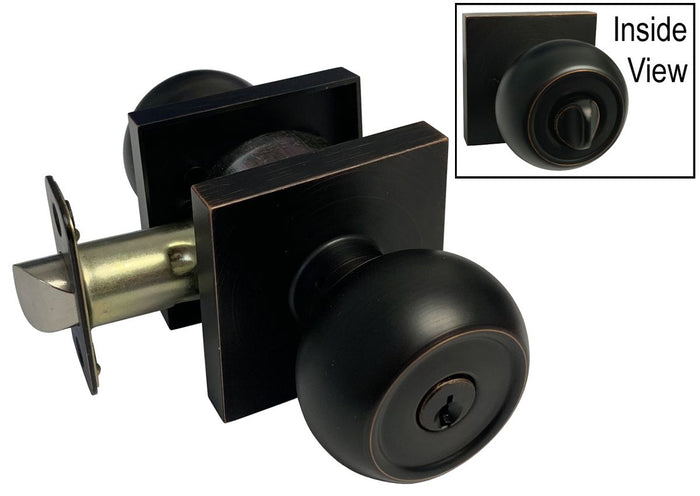 Dark Oil Rubbed Bronze Square Plate Entrance Round Knobs - Style: 5765-6085-DBR