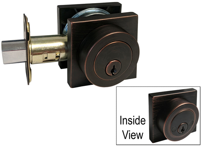 Dark Oil Rubbed Bronze Square Plate Double Cylinder Deadbolt