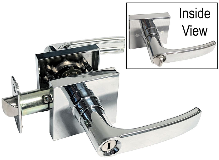 Polished Chrome Privacy Square Plate Lever - Style: 8048CR