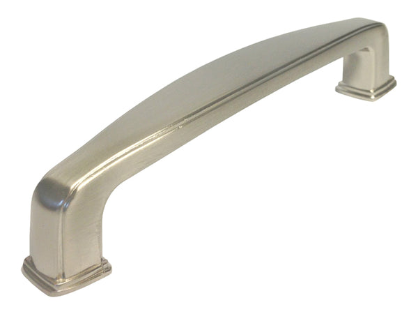 A 3 3/4"satin nickel kitchen cabinet pull handle.