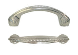 A satin nickel rope design cabinet pull, showing both the front and side views.