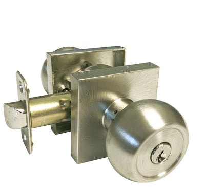 Satin Nickel Square Plate Entrance Round Knobs - Style: 5765-6085-DC