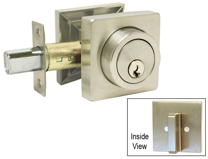 Satin Nickel Square Plate Single Deadbolt