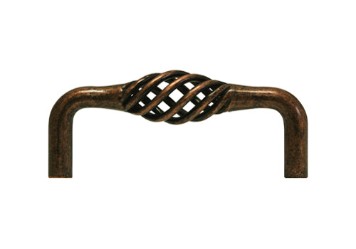 Antique Copper Machined Cabinet Pull with a Bird Cage Design