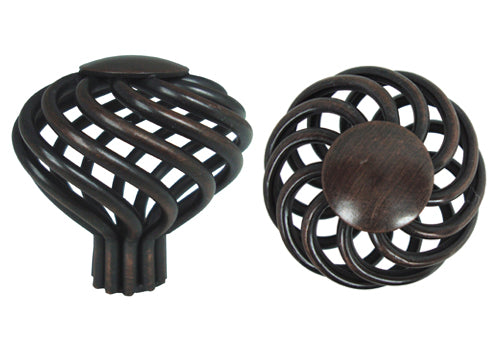 Oil Rubbed Bronze Cabinet Knob with a Bird Cage Design

